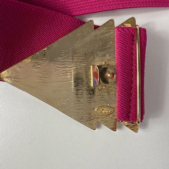 Vintage 1980's Nan Lewis Elastic Belt with Triangle Enamel Buckle - Picture 3 of 5